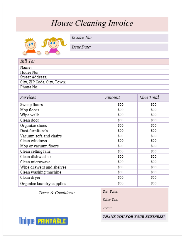 10 Free Cleaning Services Invoice Templates Free Unique Printable 