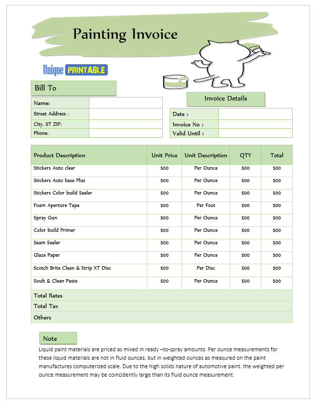 10 Free Painting Invoice Templates Free Unique Printable Templates