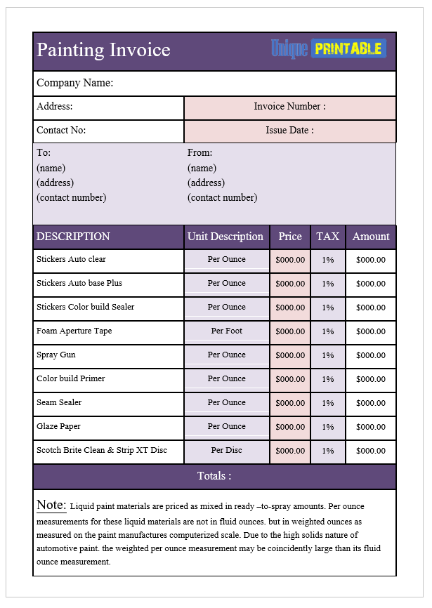 10 Free Painting Invoice Templates Free Unique Printable Templates