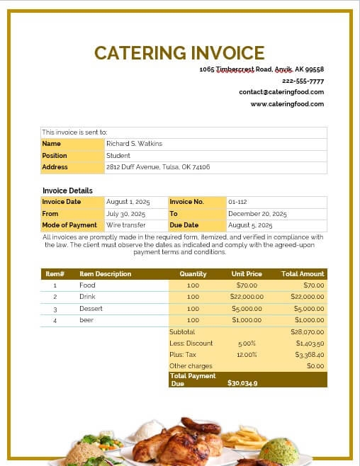 10 Printable Catering Invoice Template Room Surf