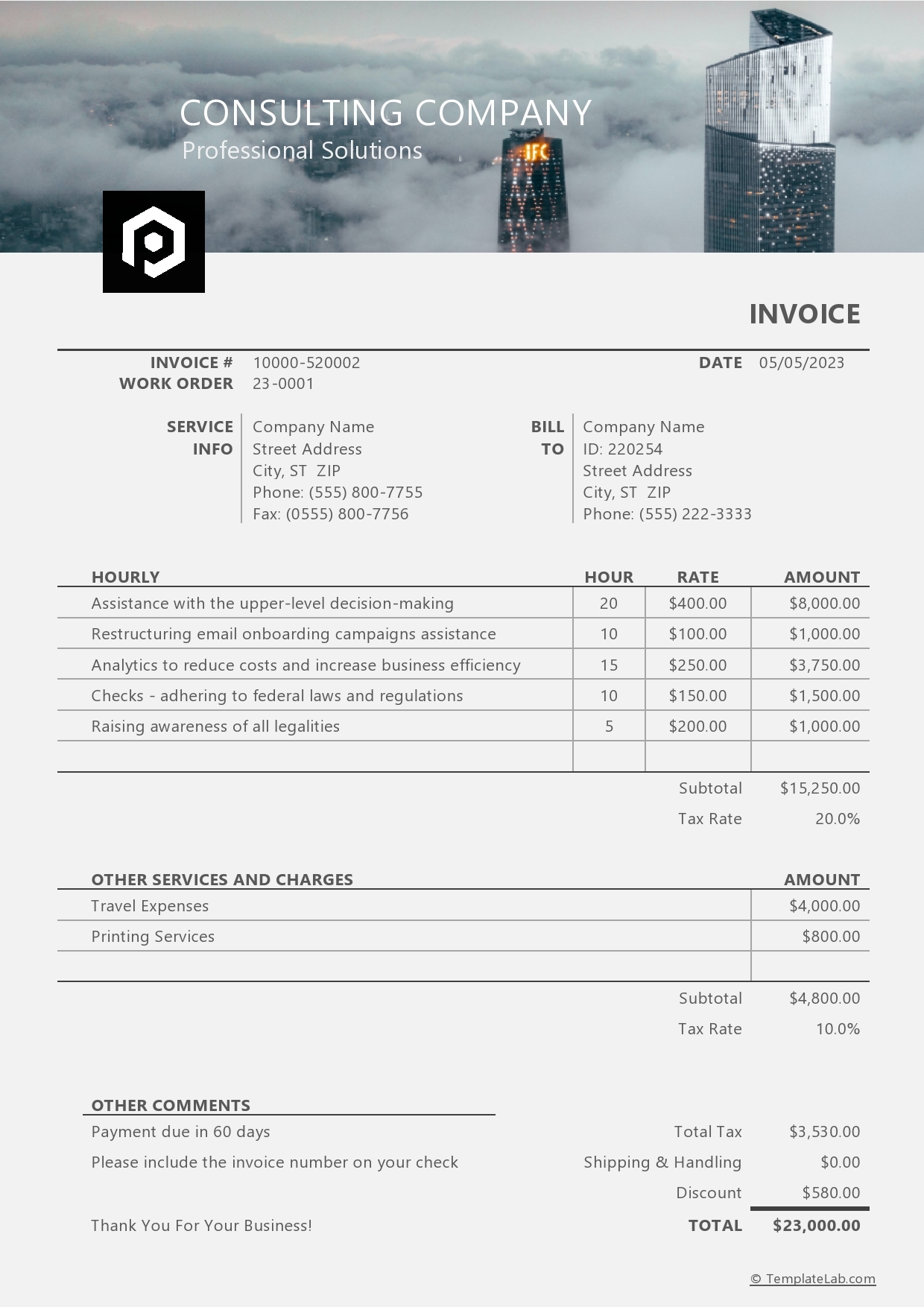 15 Printable U0026 Free Invoice Templates Excel Doc PDF 