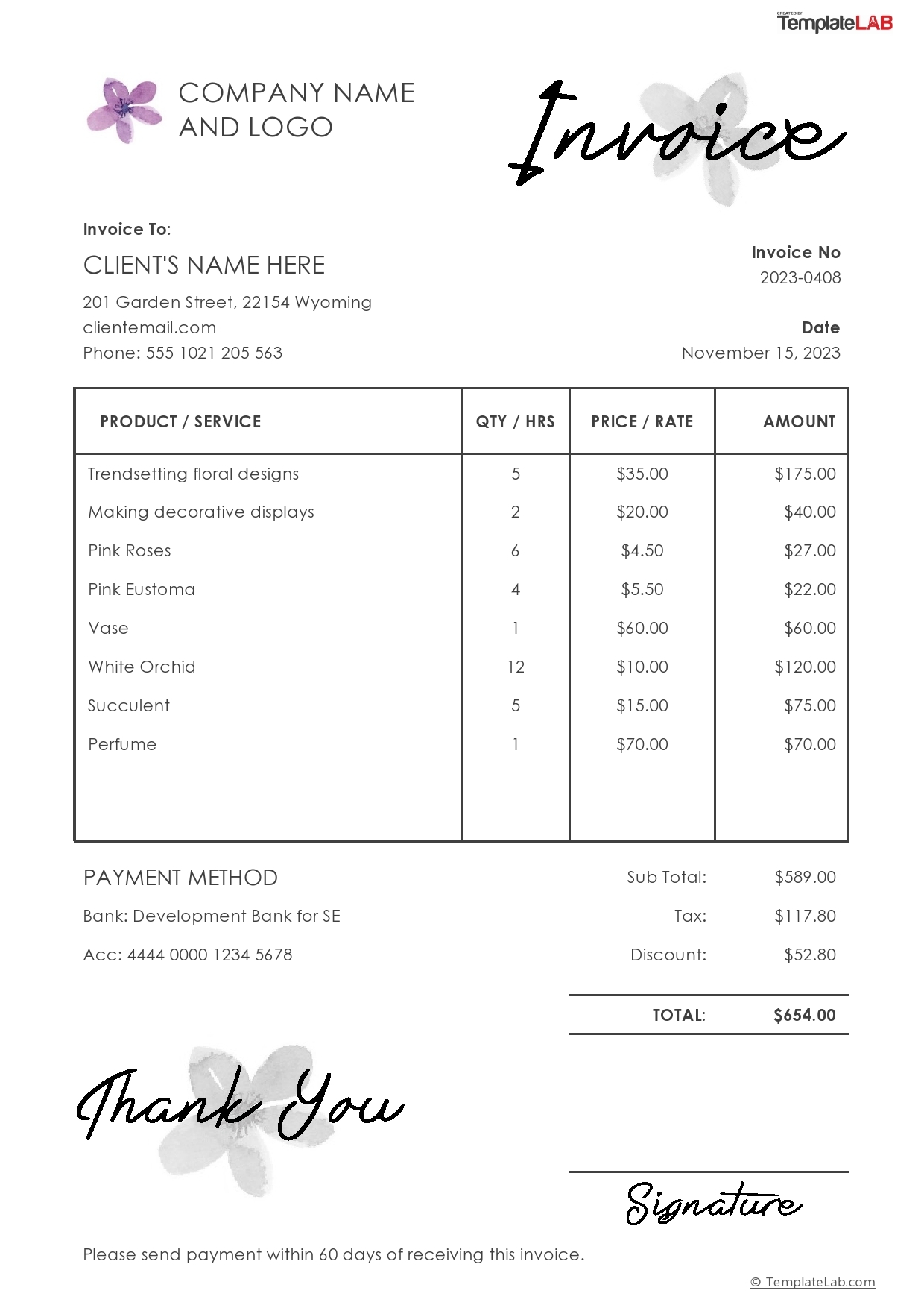 15 Printable U0026 Free Invoice Templates Excel Doc PDF 