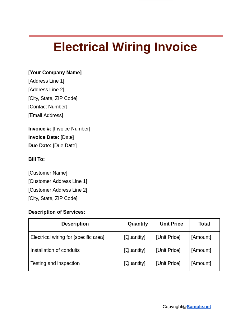 20 FREE Electrical Invoice Samples To Download