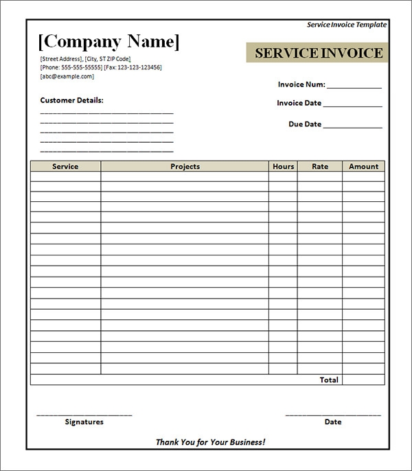 34 Printable Service Invoice Templates Sample Templates