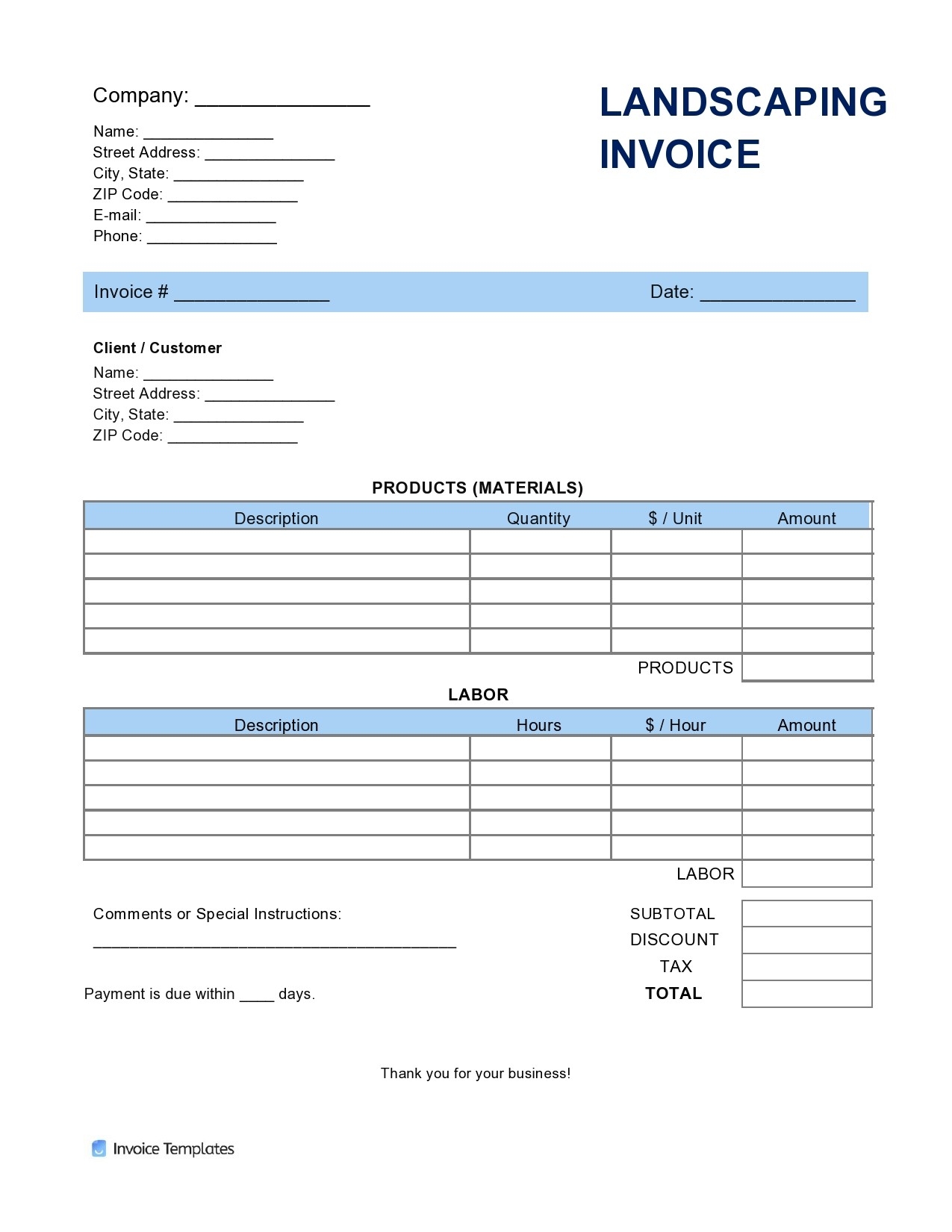 40 Printable Landscaping Invoice Templates u0026 Examples 