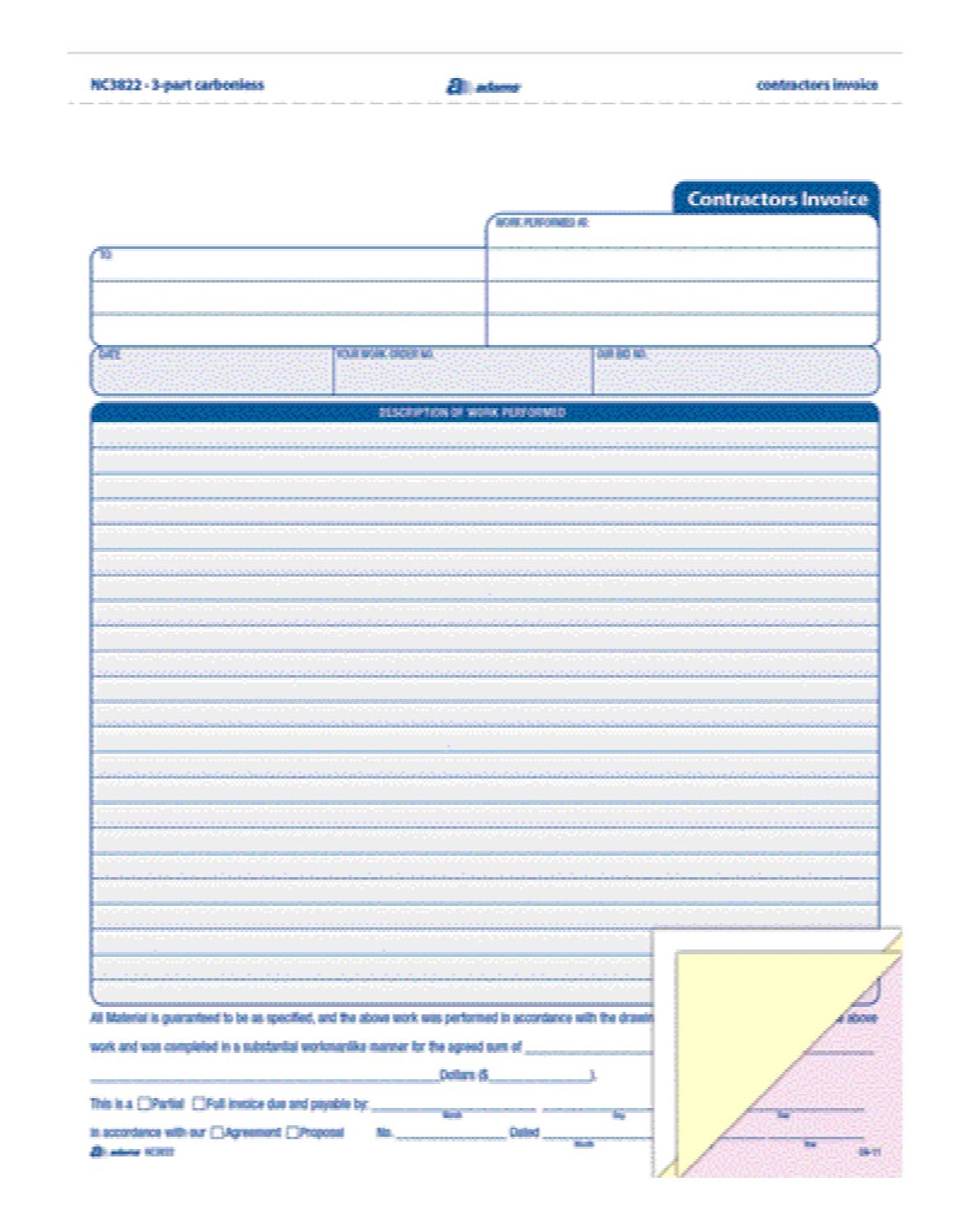 Amazon Adams Contractor Invoice Forms 8 5 X 11 44 Inch 3 