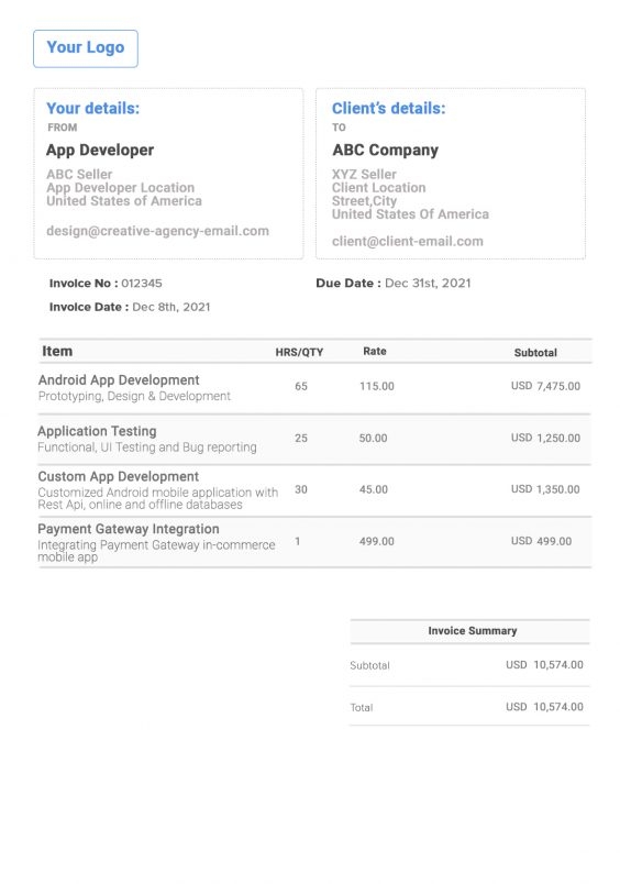  App Developer Invoice Template Free Invoice Generator