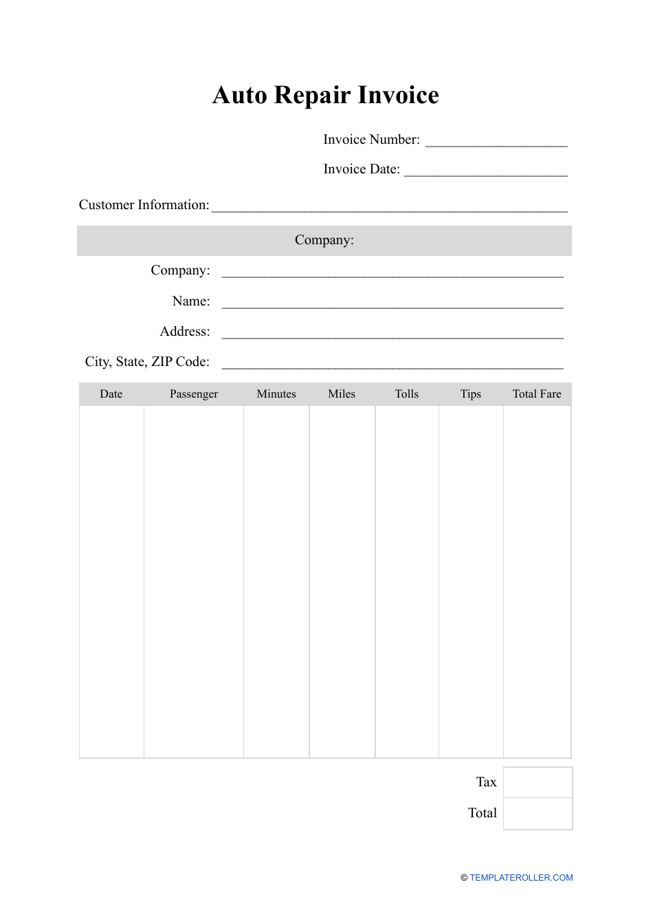 Auto Repair Invoice Template Fill Out Sign Online And Download PDF 