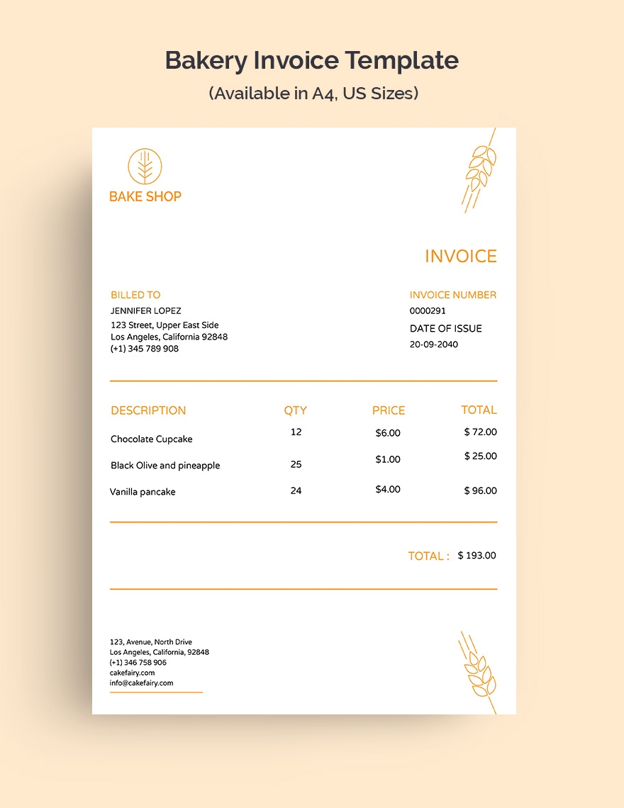 Bakery Invoice Template Free