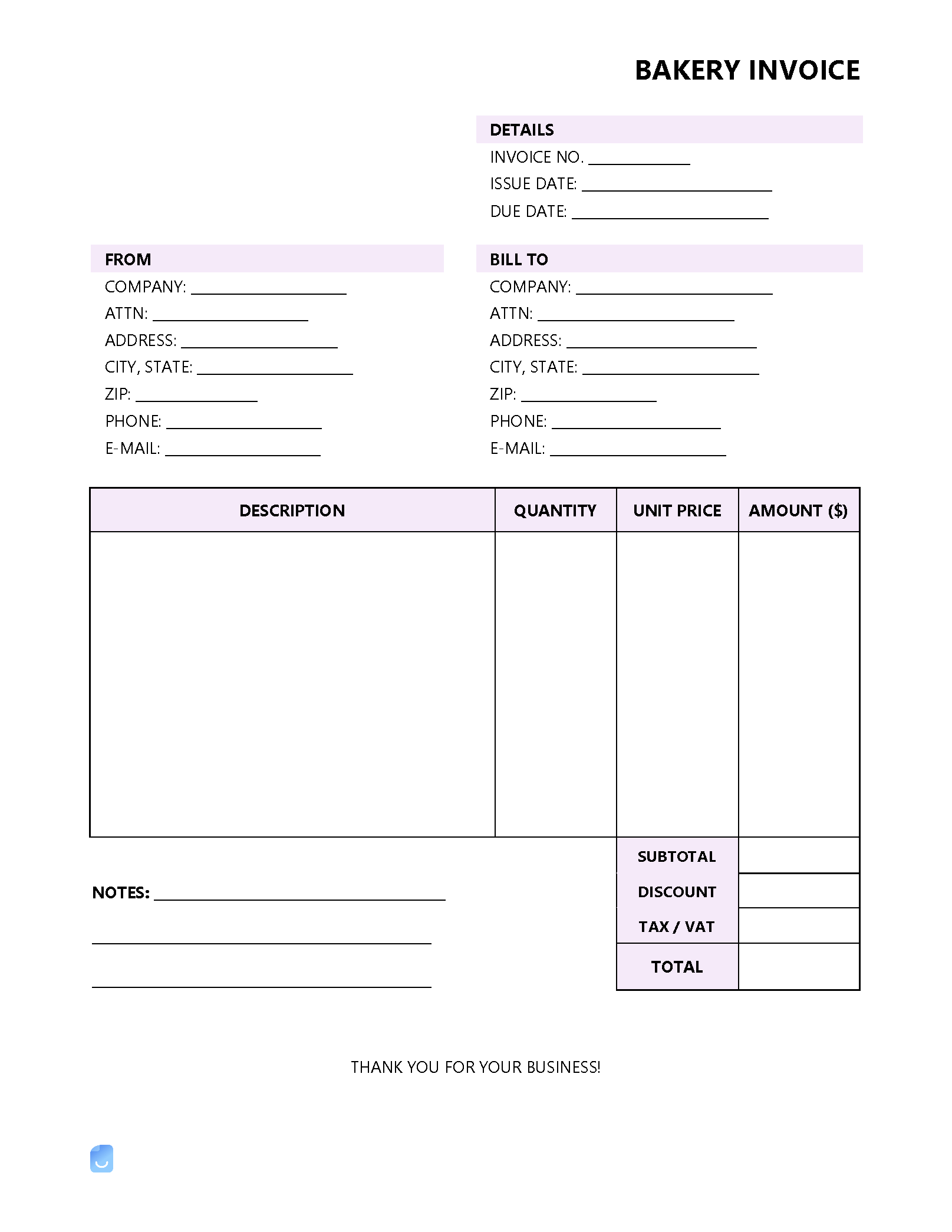 Bakery Invoice Template Invoice Maker