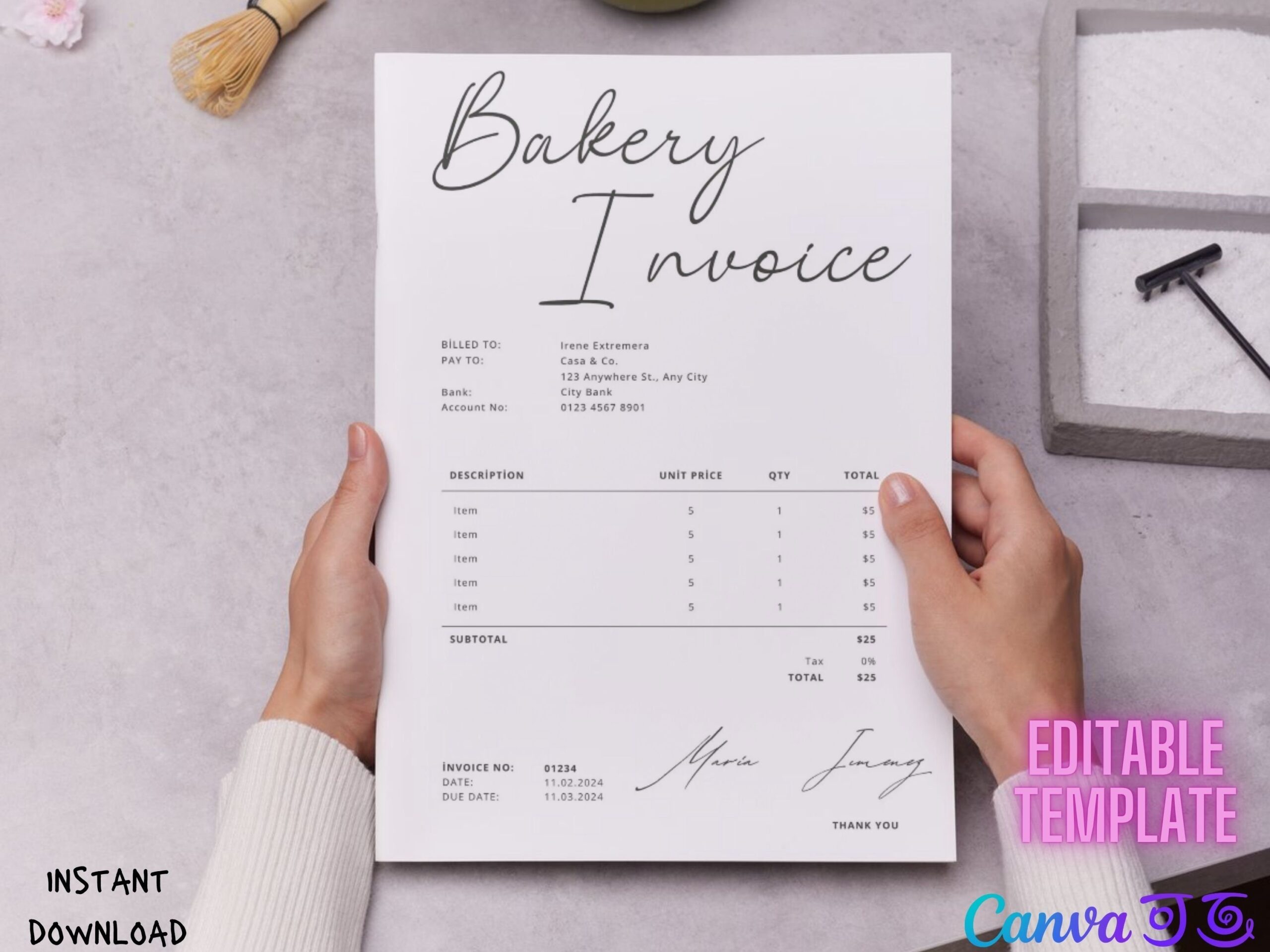Bakery Invoice Template Receipt Template Business Template Printable 