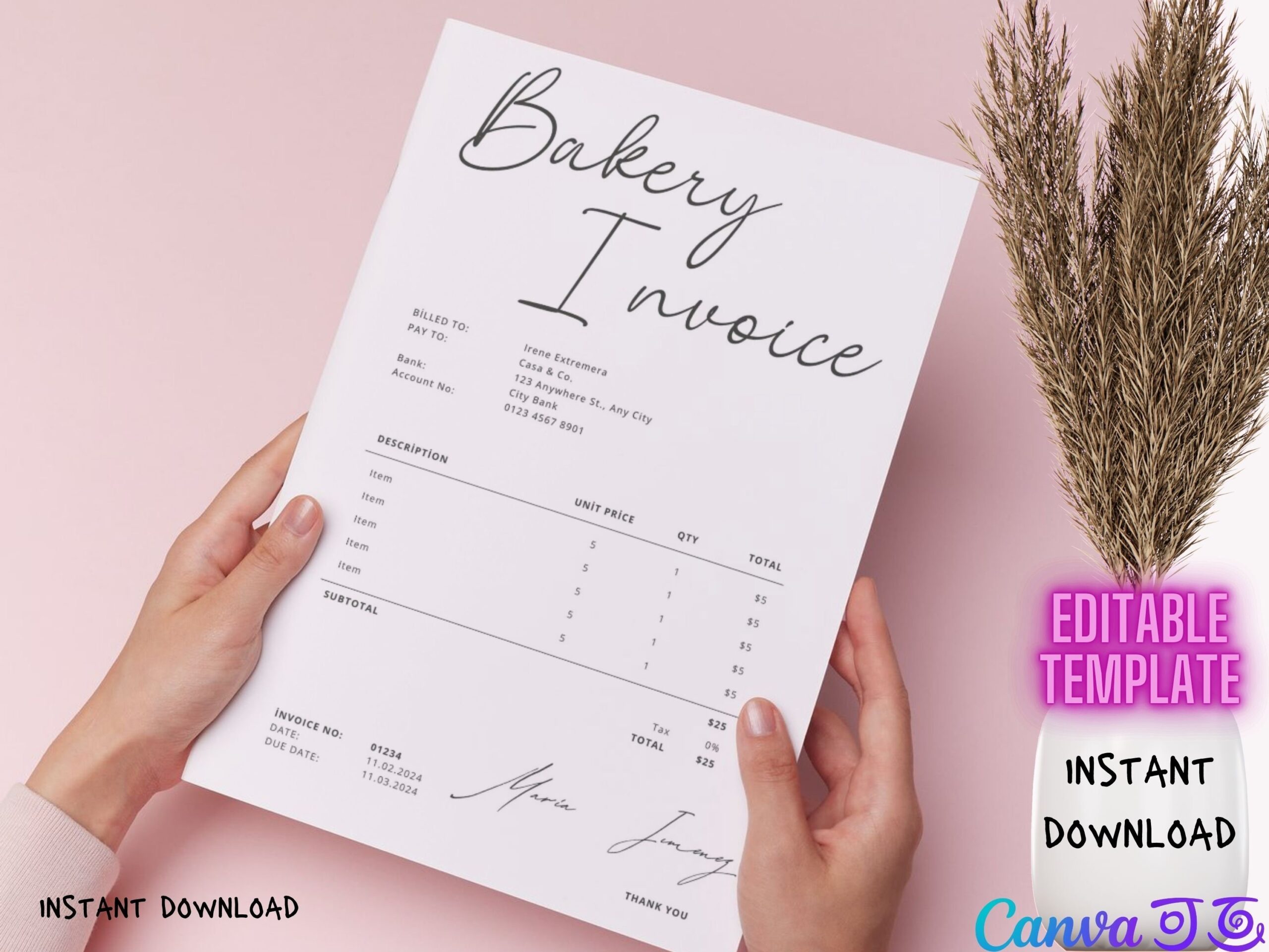 Bakery Invoice Template Receipt Template Business Template Printable 