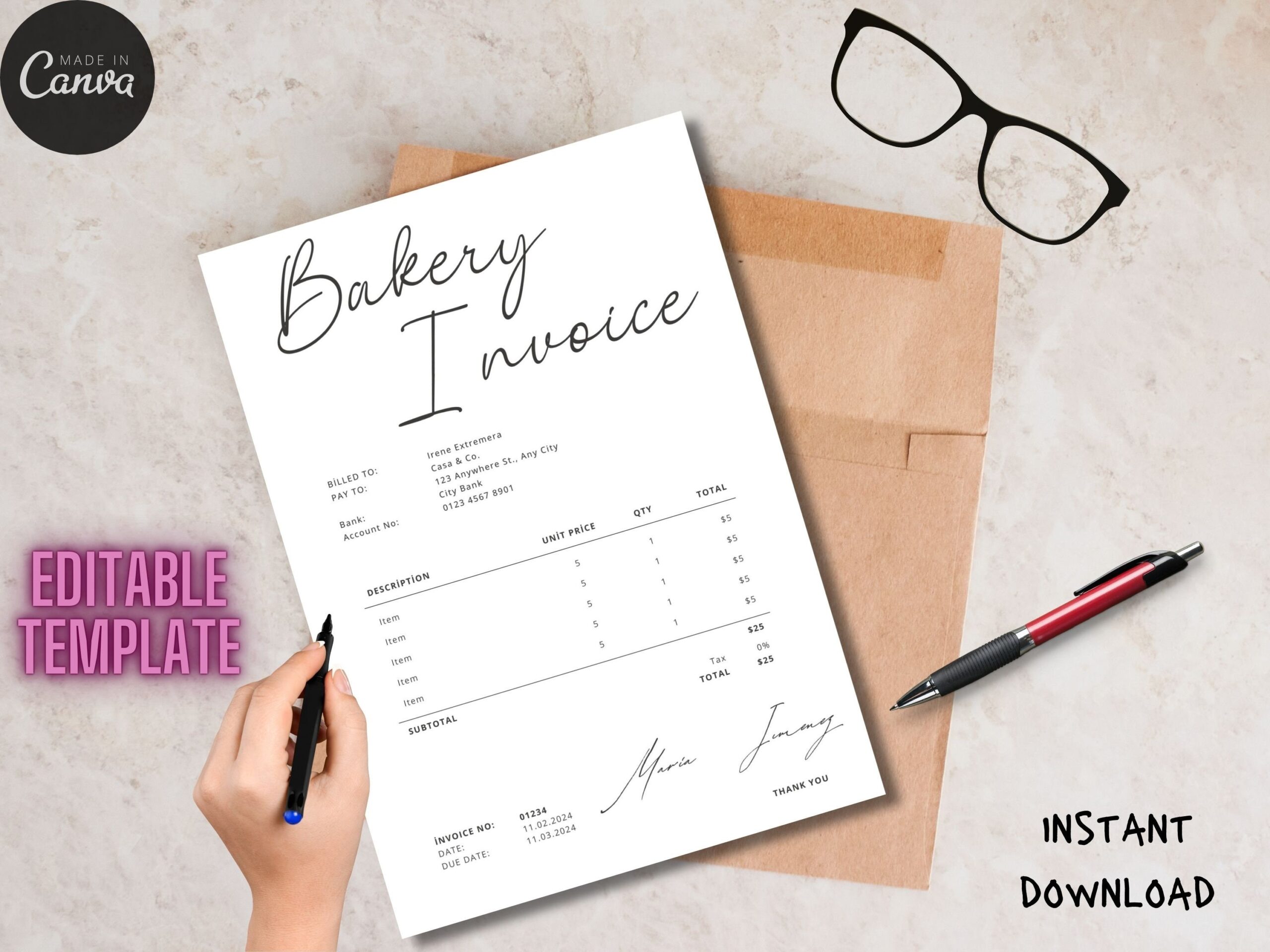 Bakery Invoice Template Receipt Template Business Template Printable 