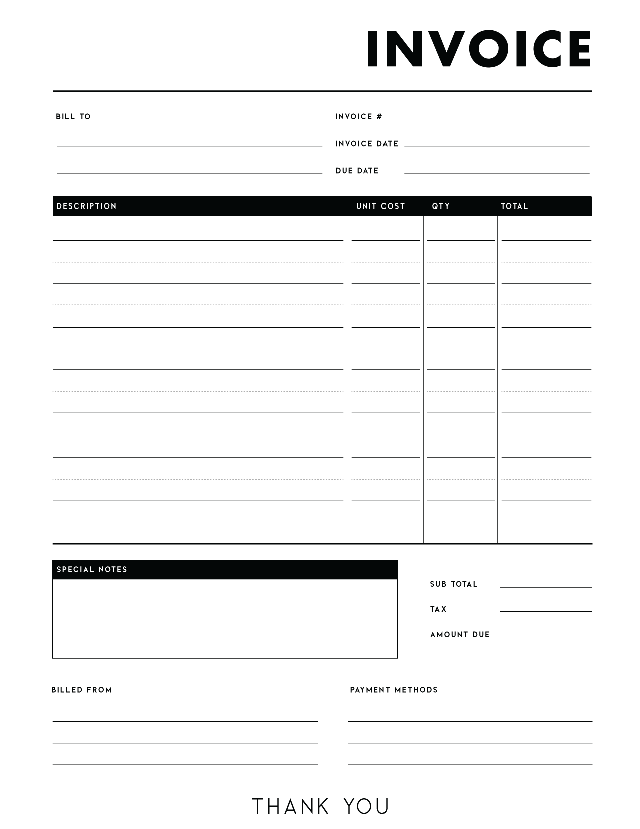 Blank Invoice Template Free Printable Free Printables Hub