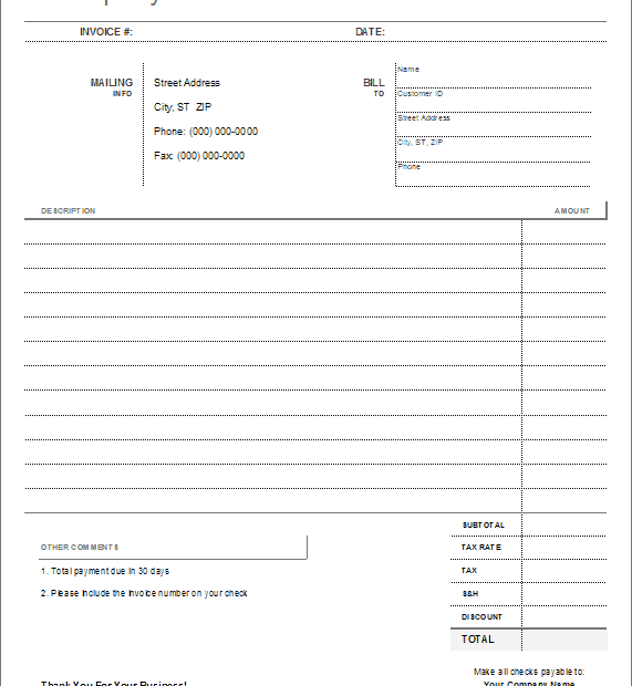 Blank Invoice Template Printable