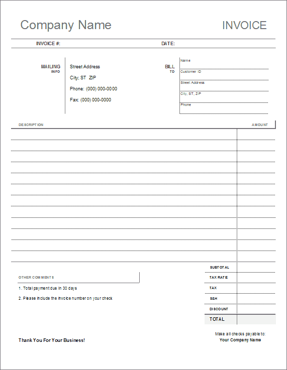 Blank Invoice Templates 18 Free Printable Xlsx Docs PDF Samples 