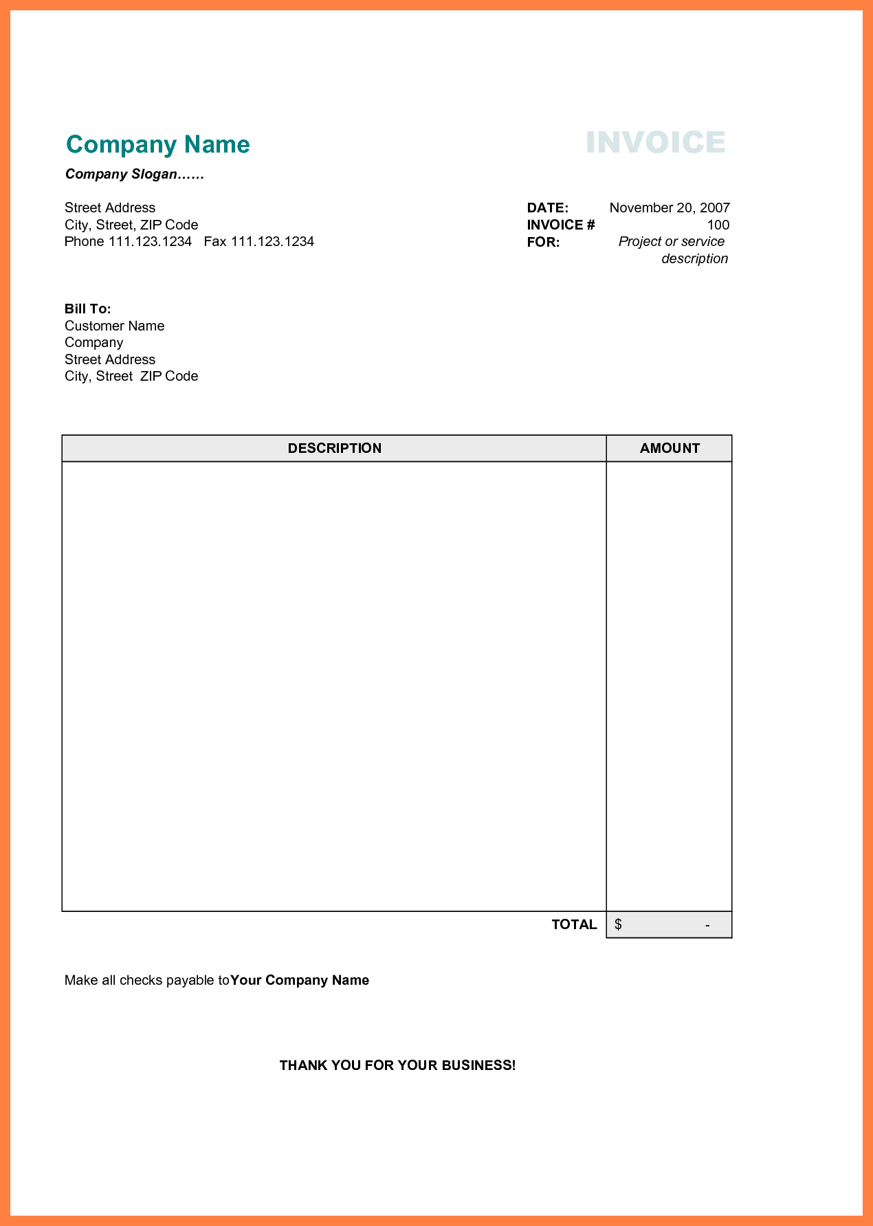 Blank Printable Invoice Template