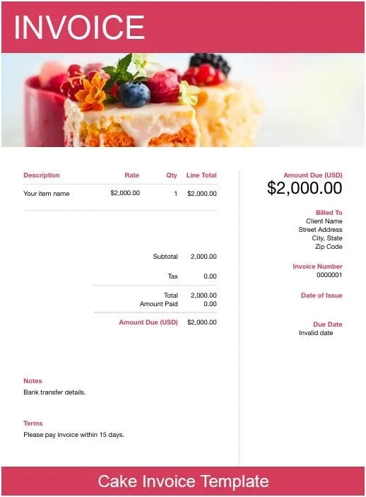Cake Invoice Template Get Free Templates FreshBooks