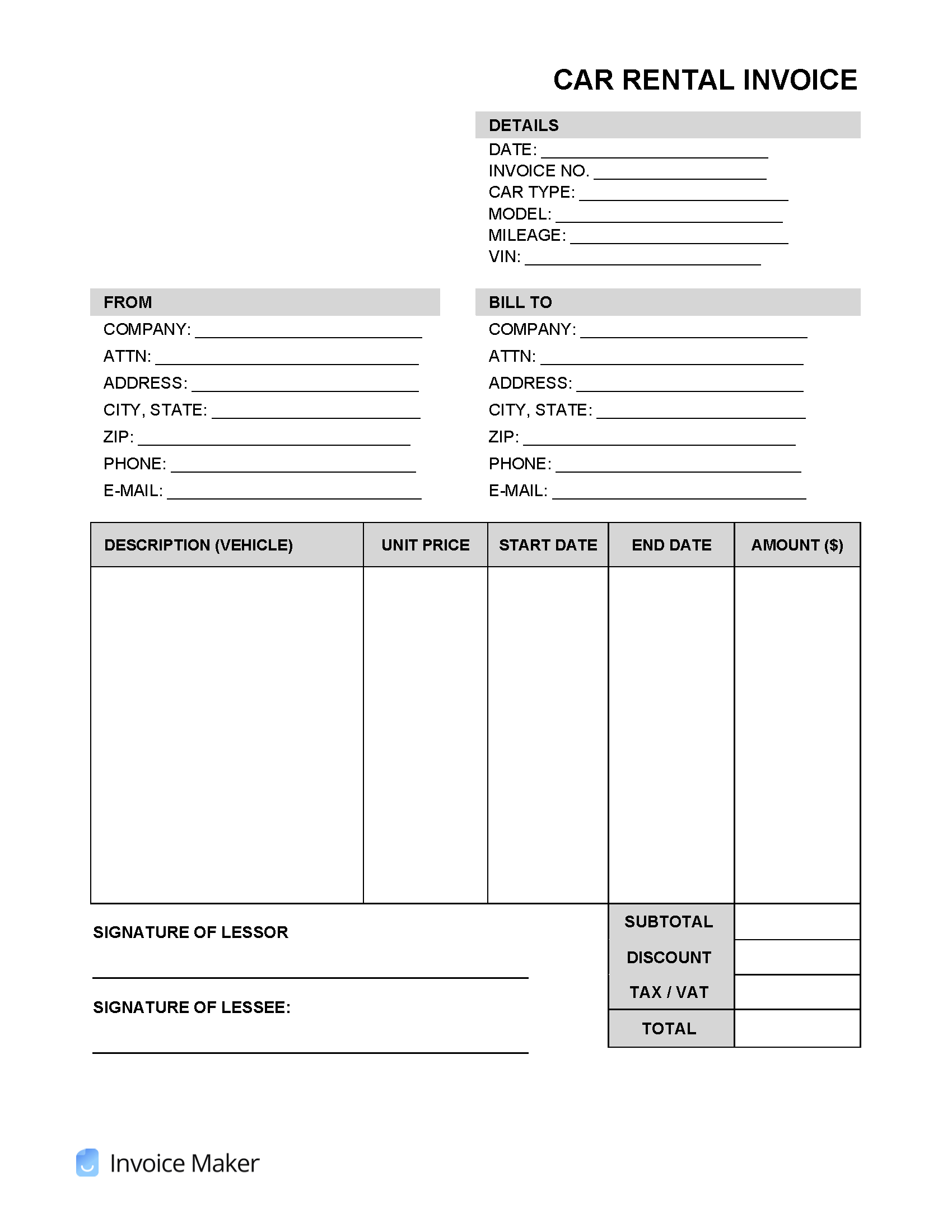 Car Rental Invoice Template Invoice Maker