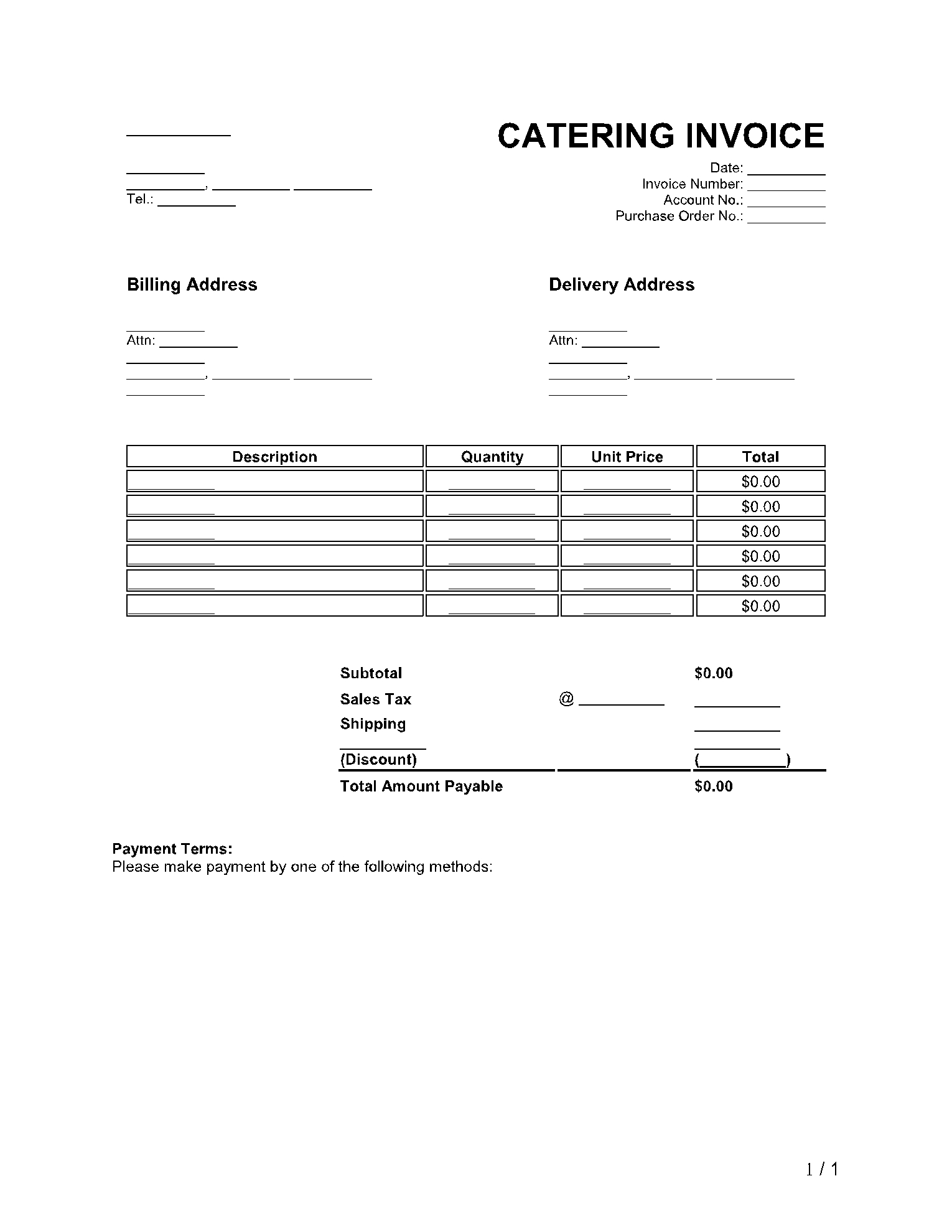 Catering Invoice Template 100 Free CocoSign
