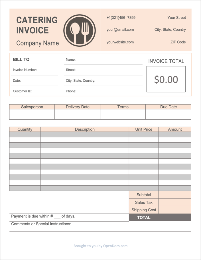 Catering Invoice Template Catering Invoice Template
