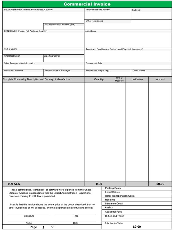 Commercial Invoice Excel Template