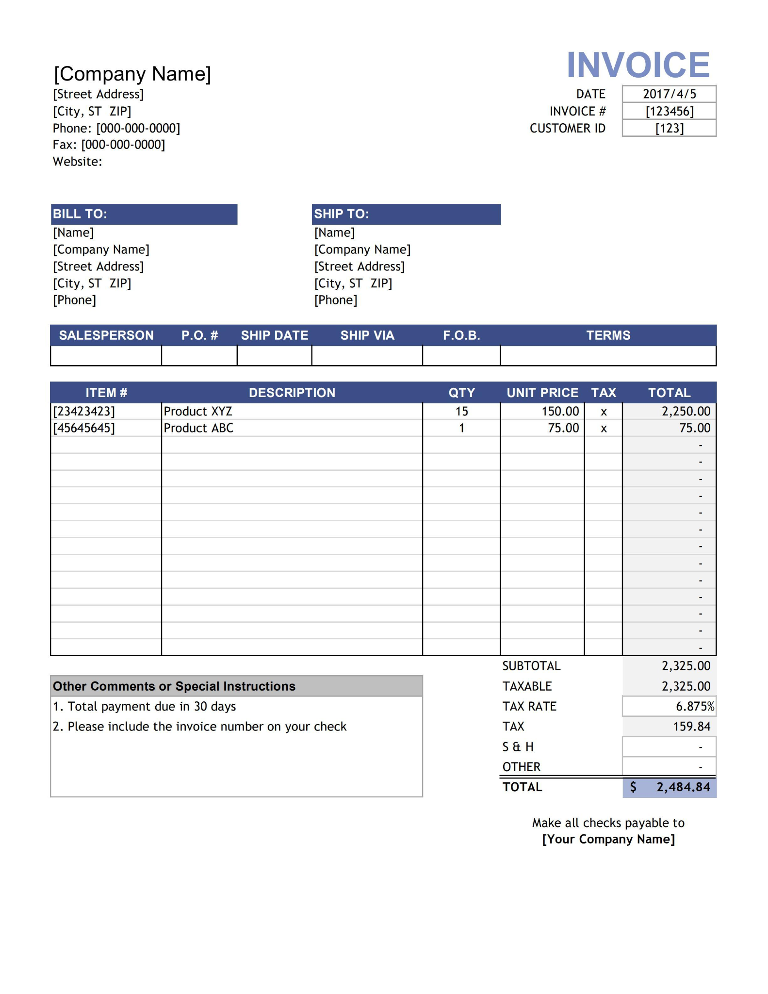 Commercial Invoice Excel Template