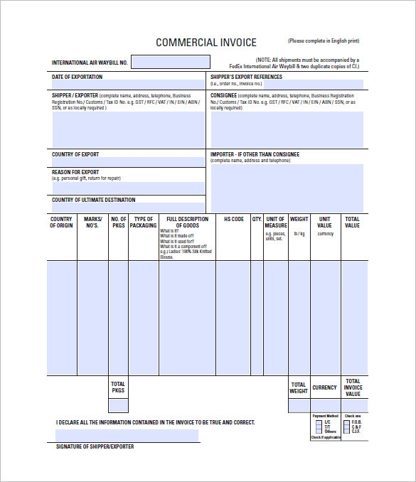 Commercial Invoice Templates 16 Free Printable Xlsx Word Samples Commercial Invoice Templates 16 Free Printable Xlsx Word Samples