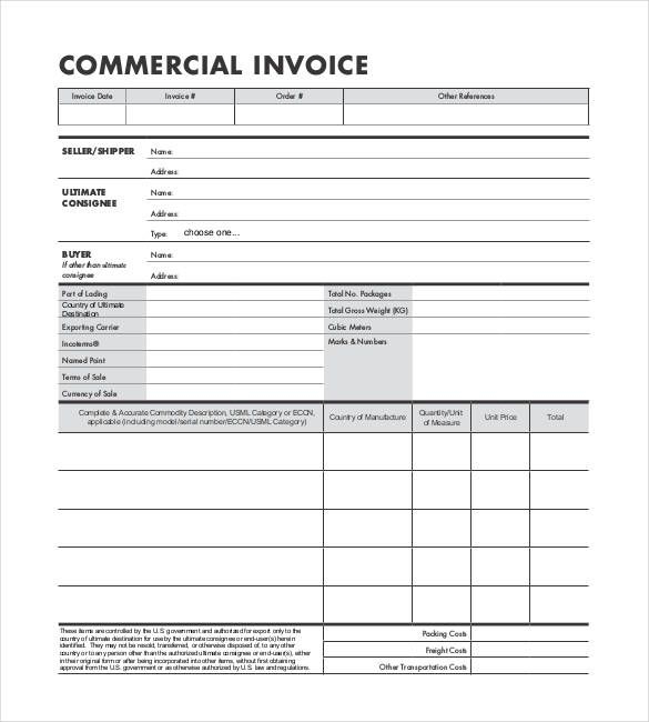Commercial Invoice Templates 16 Free Printable Xlsx Word Samples 