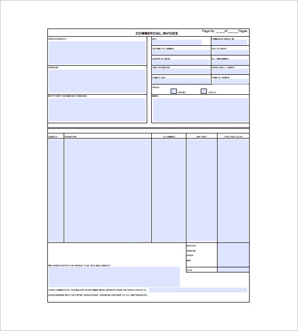 Commercial Invoice Templates 16 Free Printable Xlsx Word Samples 