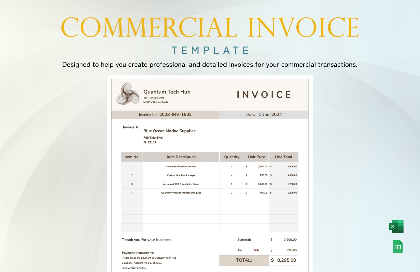 Commercial Invoice Templates In Excel FREE Download Template