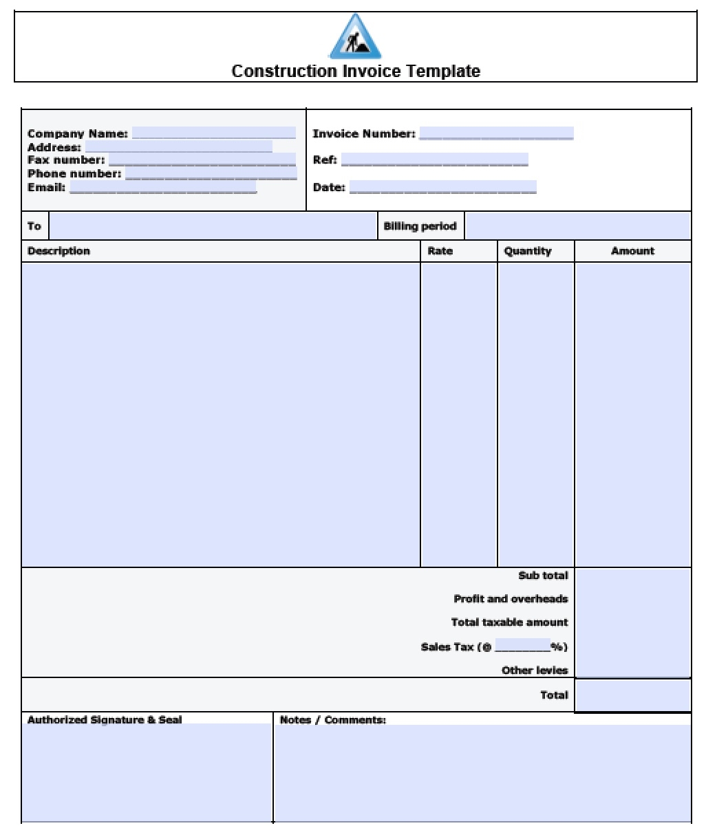 Construction Invoice Template Free