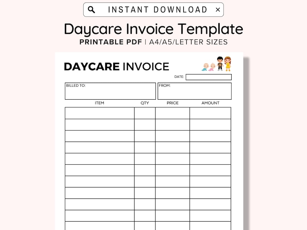 Daycare Invoice Printable Childcare Invoice Editable Invoice For Daycare Home Daycare Invoic Daycare Fee Invoice Child Care Forms Etsy UK