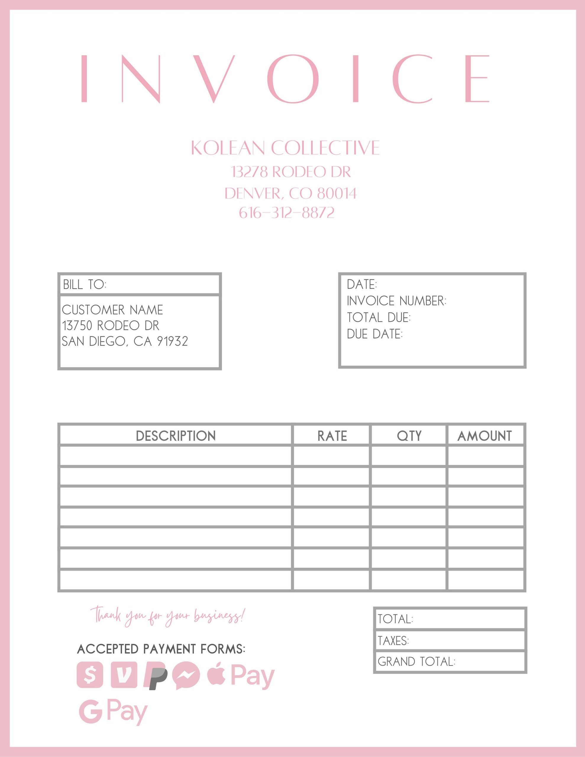 Editable Downloadable Free Printable Invoice Templates