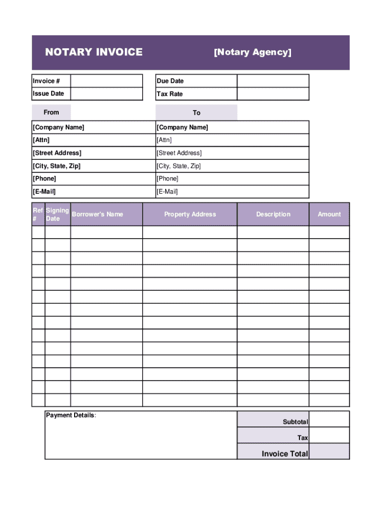 Fillable Online Notary Public Invoice Template Free Download Fax 