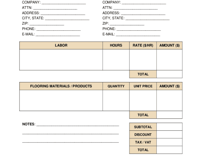 Flooring Invoice Template Fill Online Printable Fillable Blank