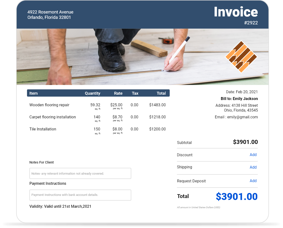 Flooring Invoice Template Free Free Printable