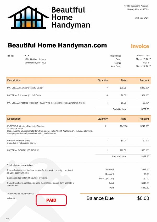 FREE 11 Handyman Invoice Templates In PDF MS Word Excel