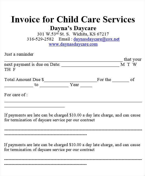 FREE 7 Daycare Invoice Templates In MS Word PDF