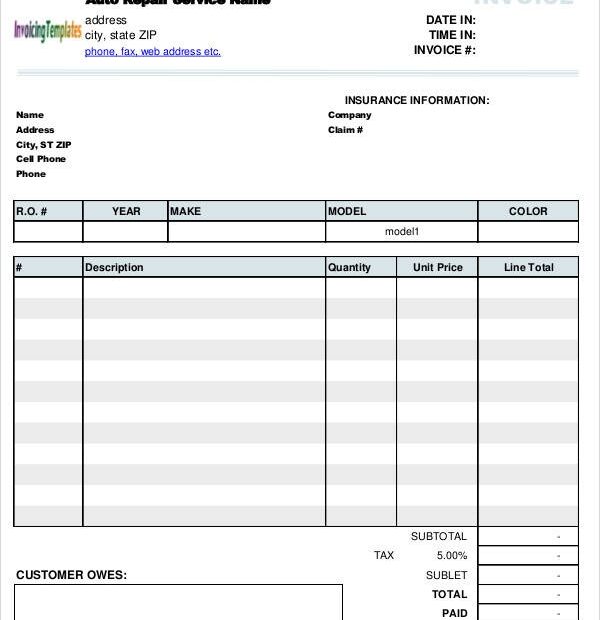 FREE 8 Sample Auto Repair Invoices In PDF MS Word Excel