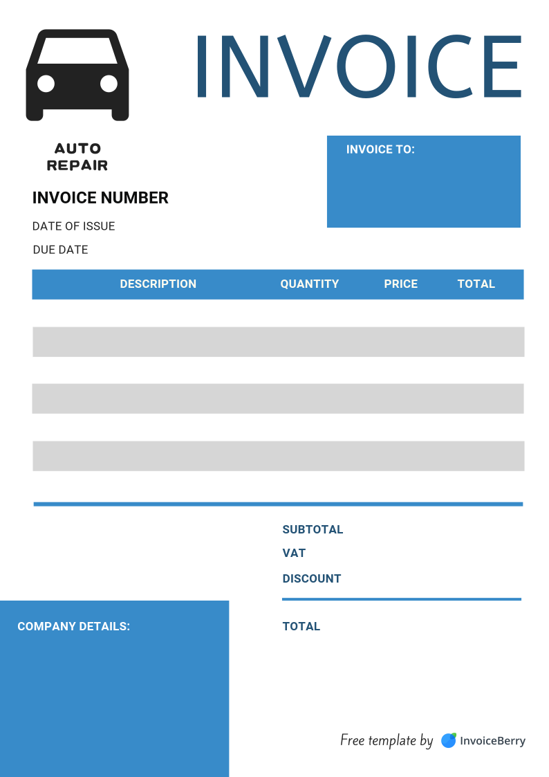Free Auto Repair Invoice Templates Edit Download InvoiceBerry