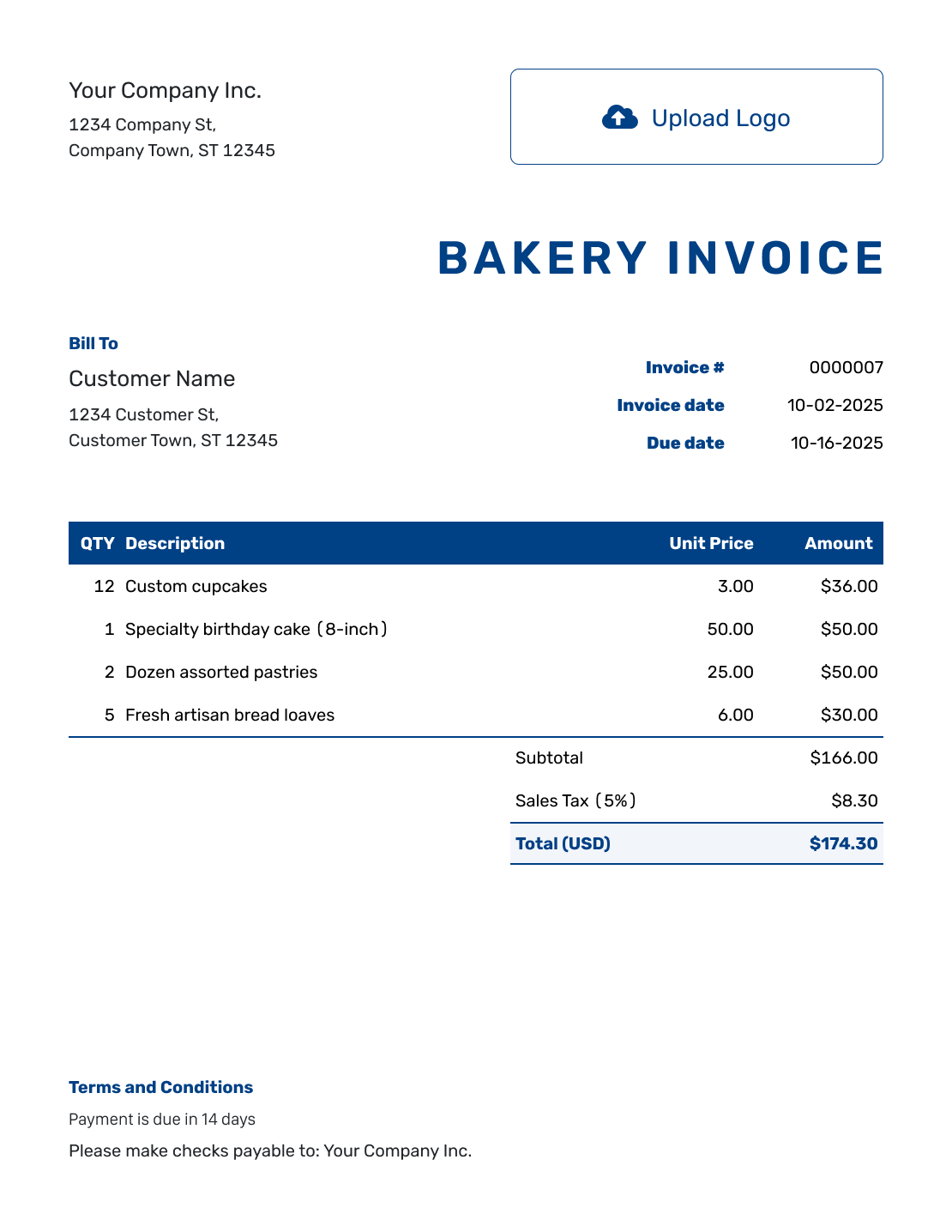 Free Bakery Invoice Template Docelf