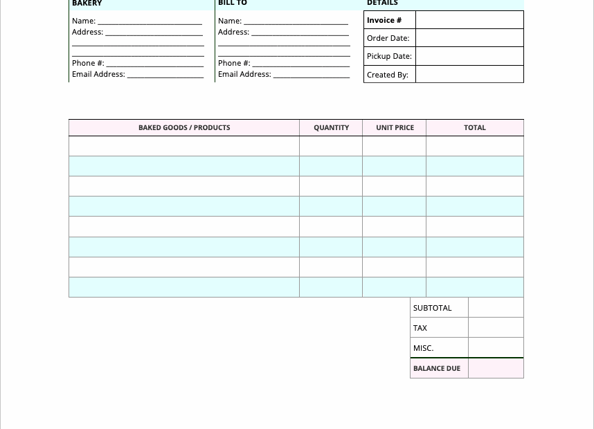 Free Bakery Invoice Template PDF WORD EXCEL