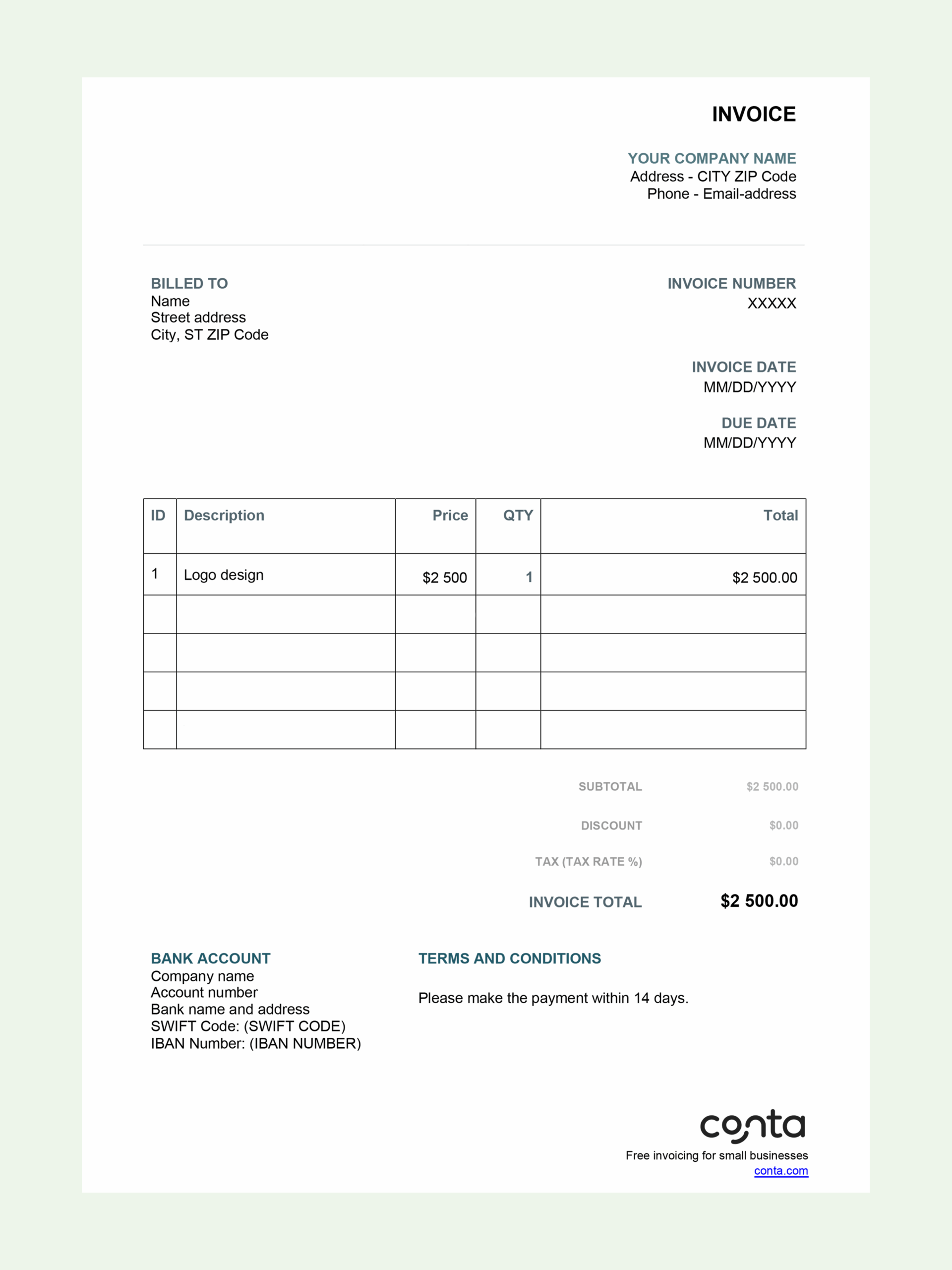 Free Blank Invoice Template For Excel Blank Bill For Excel Conta