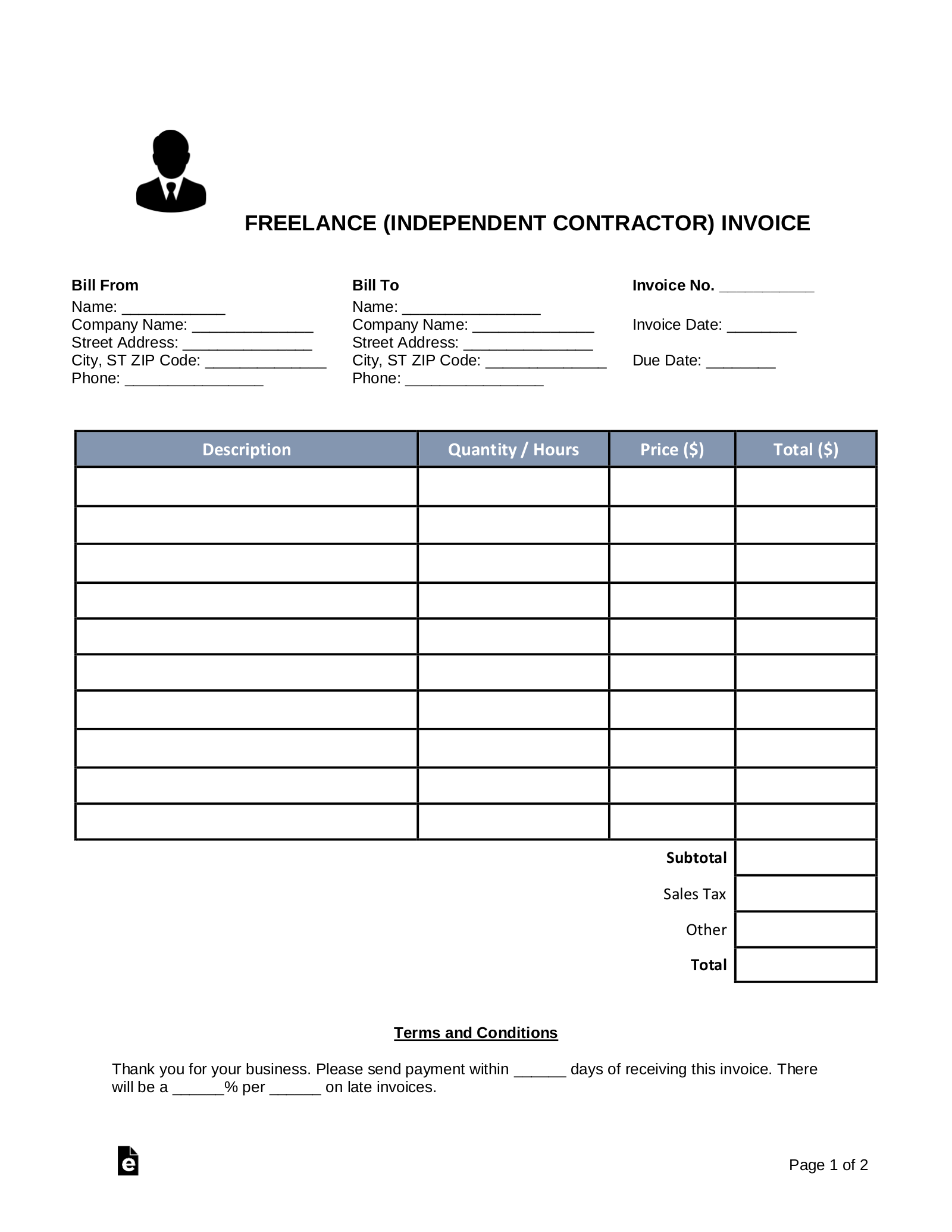 Free Blank Invoice Templates 30 PDF EForms