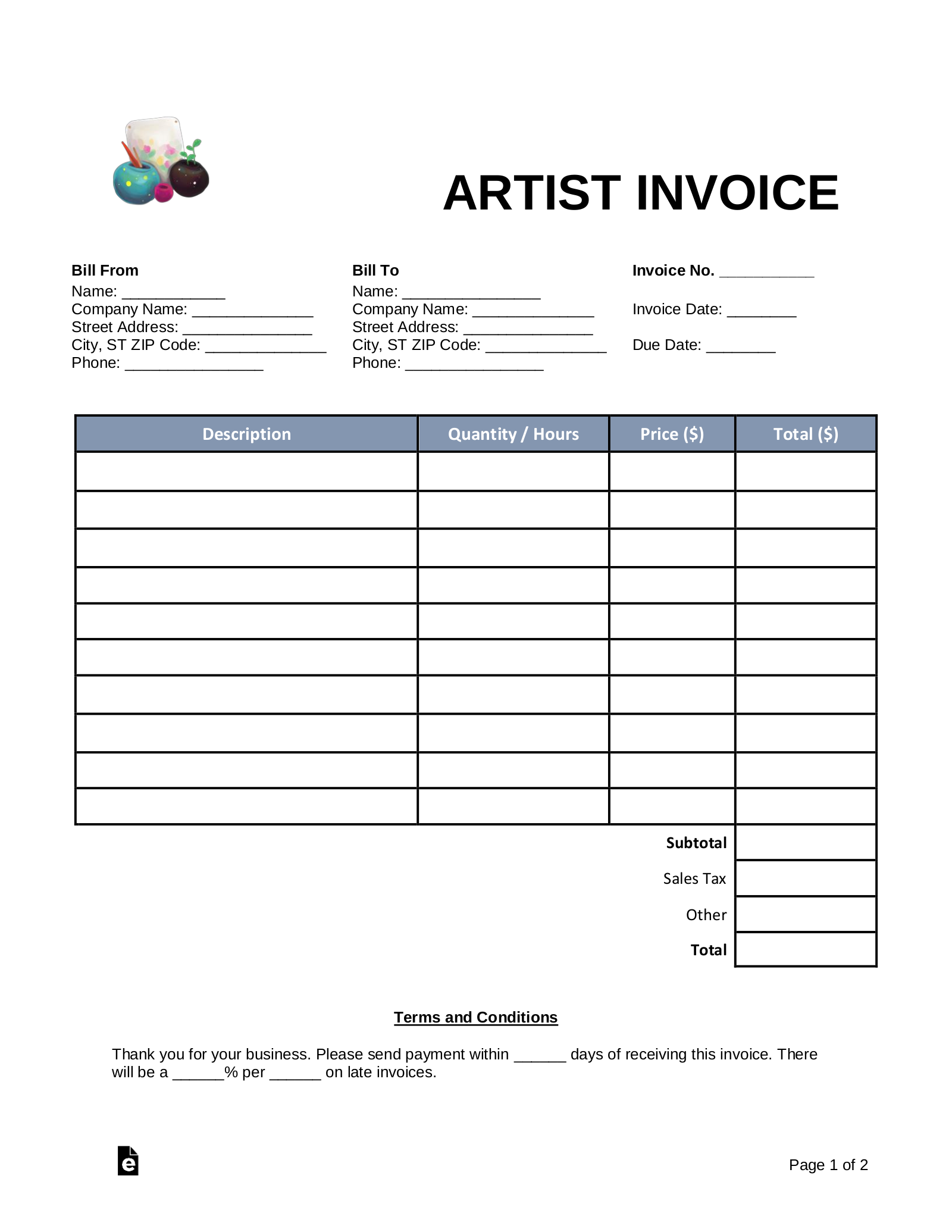 Free Blank Invoice Templates 30 PDF EForms
