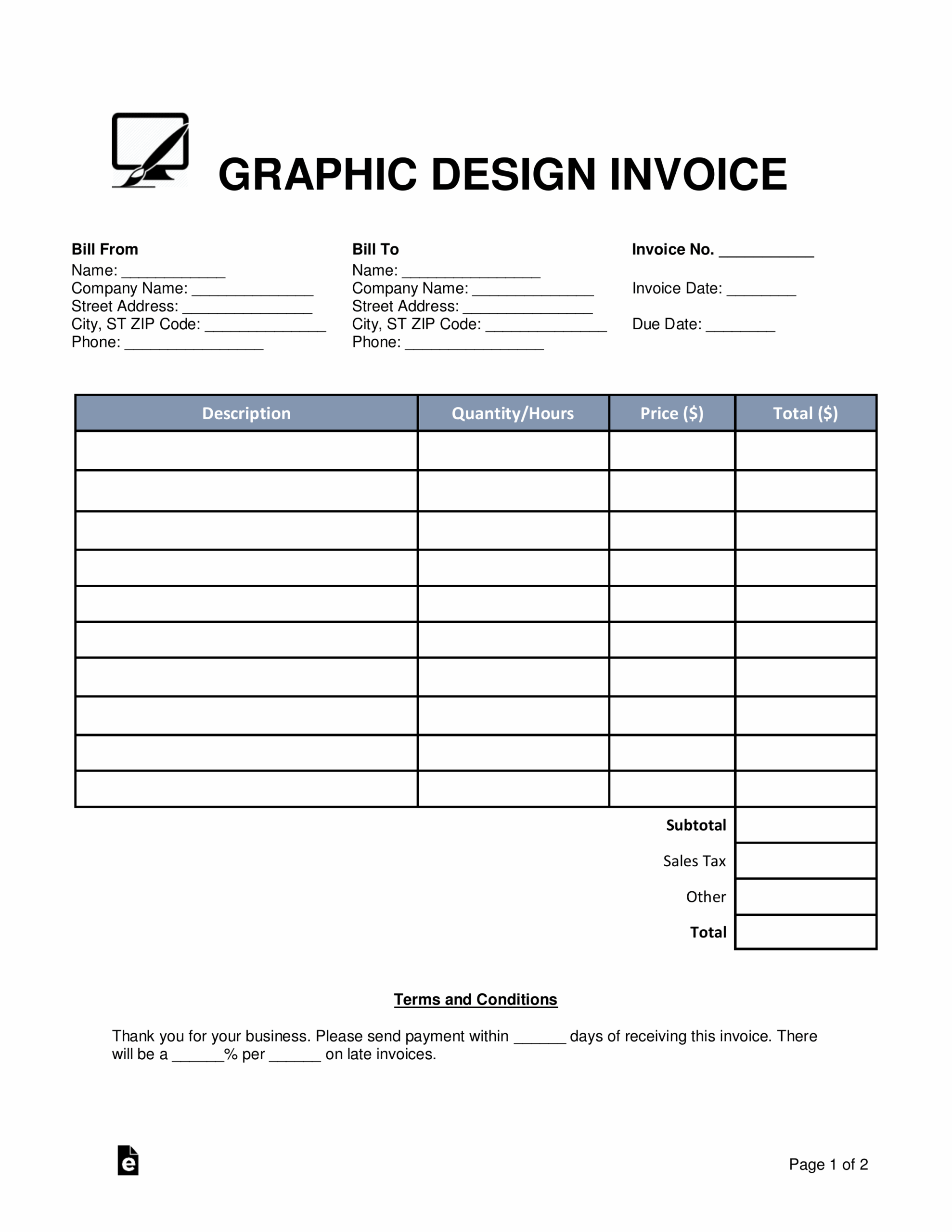 Free Blank Invoice Templates 30 PDF EForms