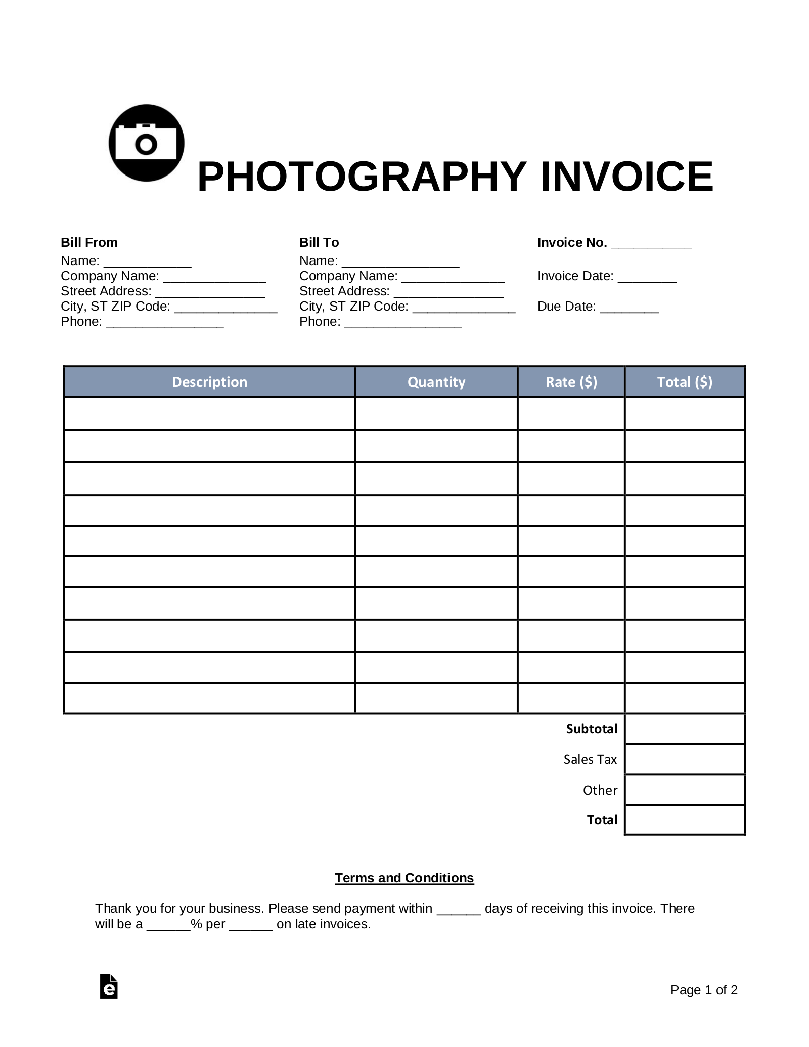 Free Blank Invoice Templates 30 PDF EForms
