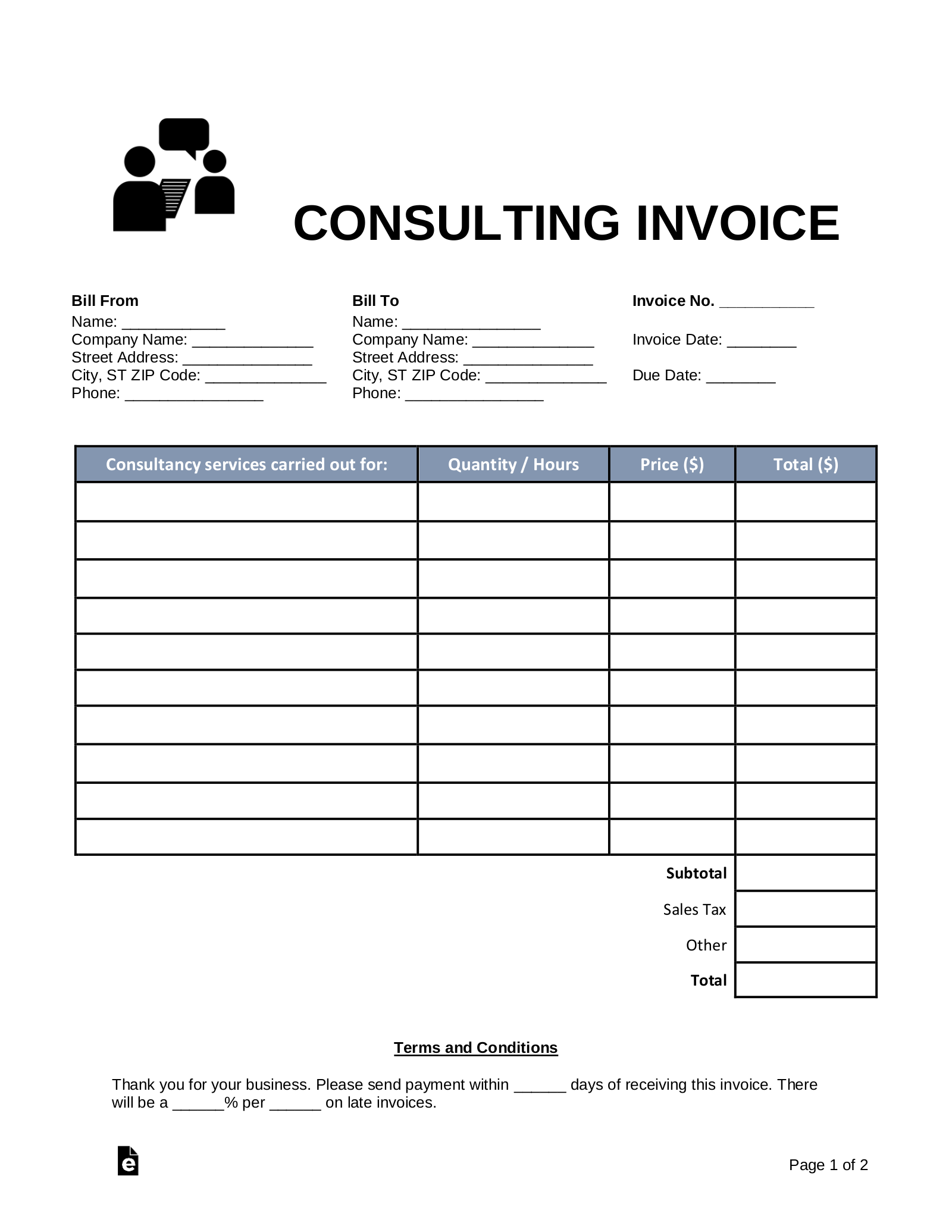 Free Blank Invoice Templates 30 PDF EForms