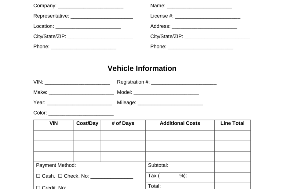 Free Car Rental Receipt Template PDF Word EForms